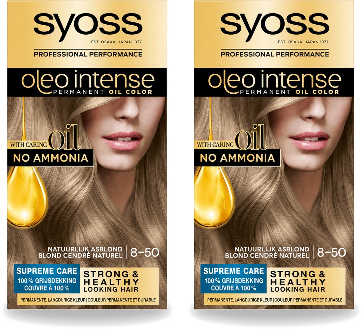 2 x SYOSS - Oleo Intense 8-50 - Haarverf - Permanente Haarkleuring - Natuurlijk Asblond - Langdurige Kleur - Voordeelverpakking - 2 stuks