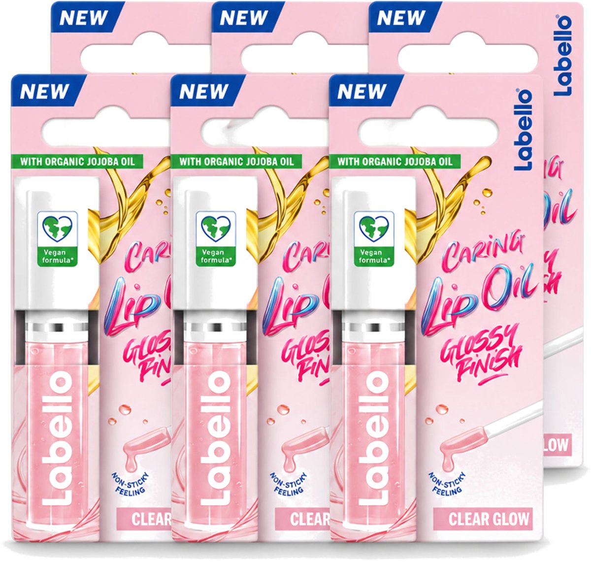 6 x Labello –Caring Lip Oil – Clear Glow – 5,5 ml - Voordeelverpakking - 6 stuks