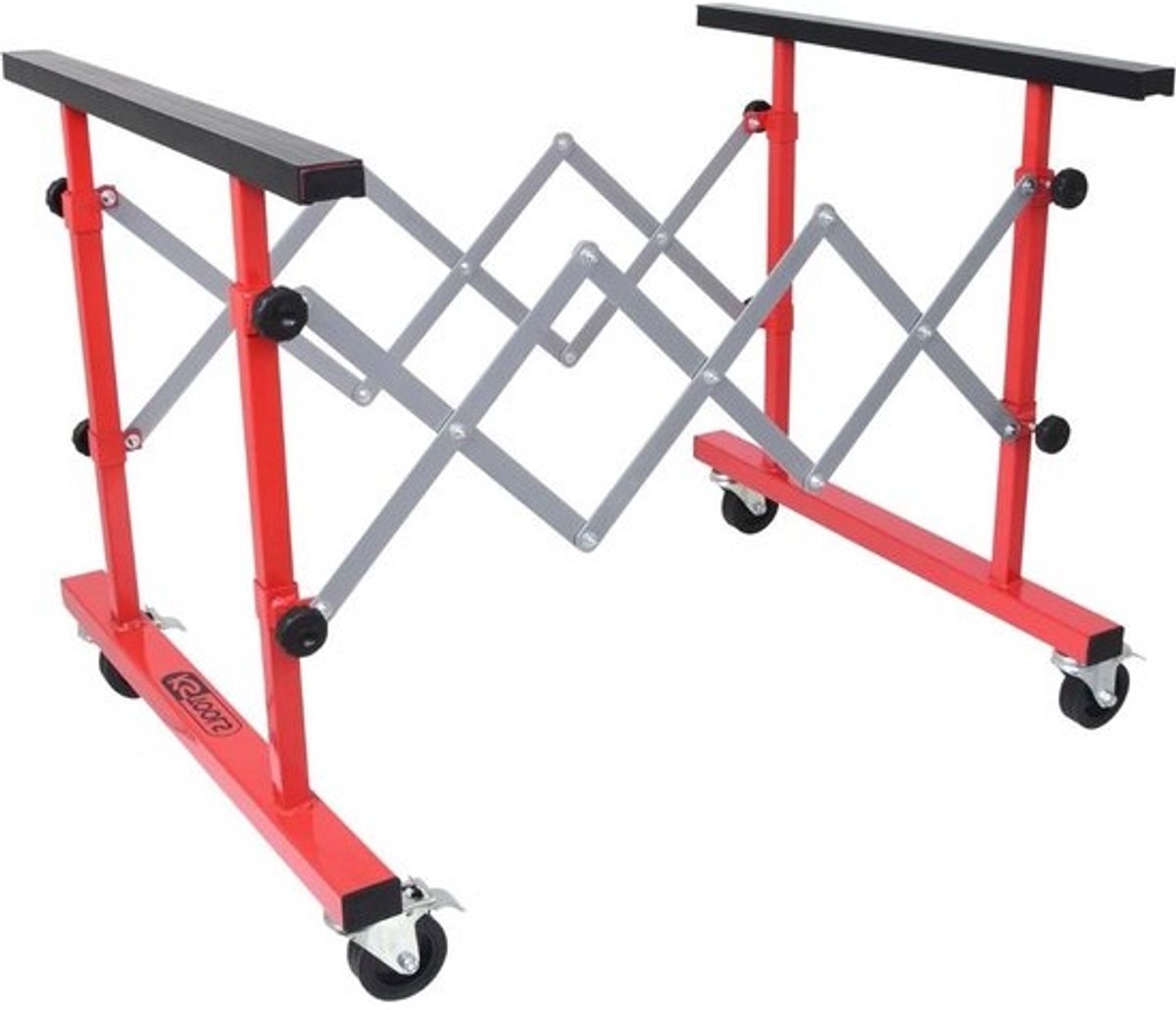 Telescopische zwenkwagen - Verstelbare steun - Voor carrosserietransport - Krasvrije bekleding - 257-1380 mm - Rood