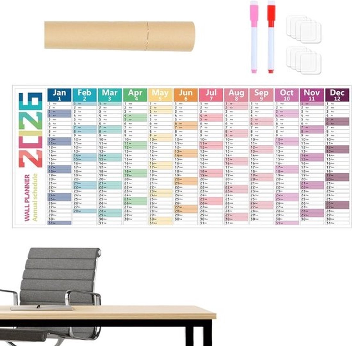 Wandkalender 2026 - Jaarplanner met maandoverzicht - Voor academische organisatie - Dikke papierkwaliteit - 100 x 42 cm