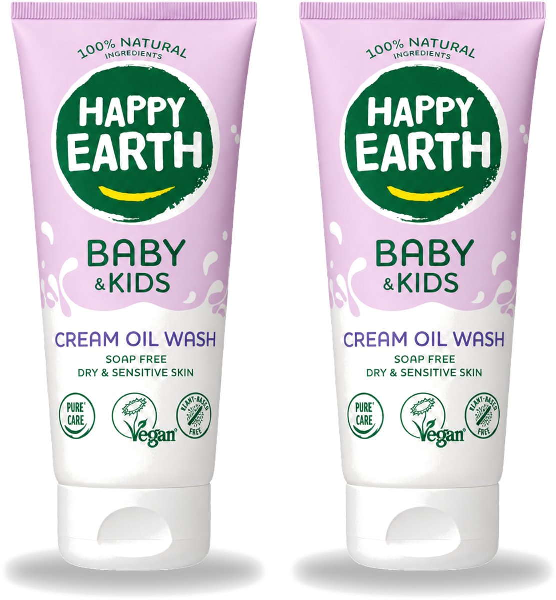 2 x Happy Earth – Cream Oil Wash – 100% Natuurlijk Baby & Kids – 200 ml - Voordeelverpakking - 2 stuks