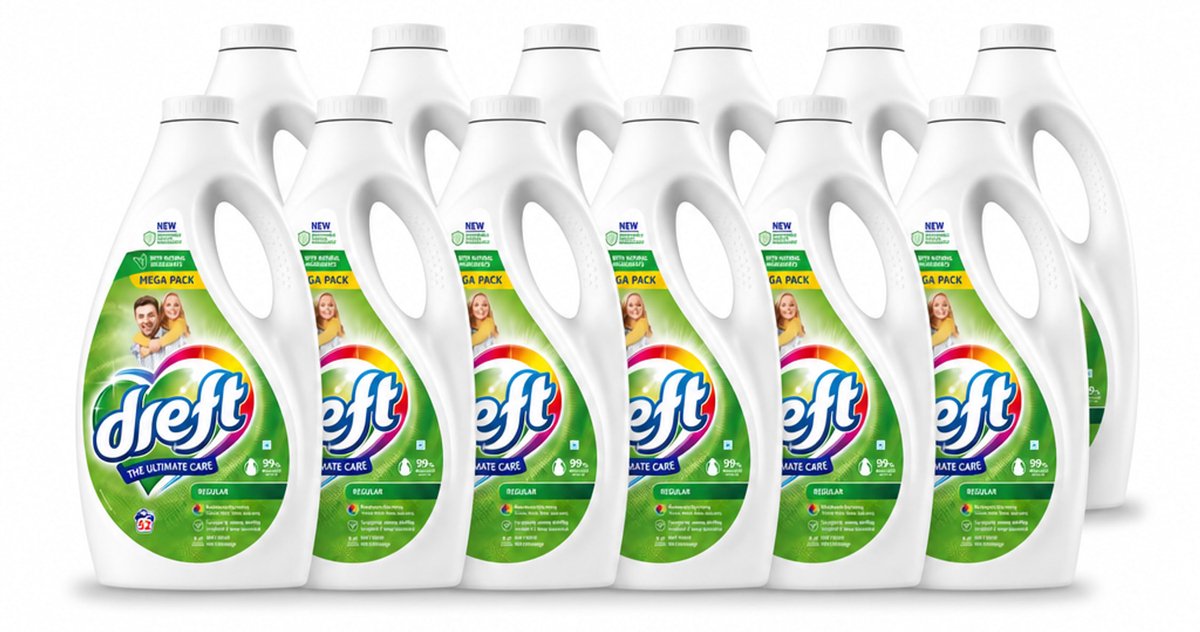 12 x Dreft – Regular – Vloeibaar Wasmiddel – 2,34 liter – 52 wasbeurten - Voordeelverpakking - 12 stuks