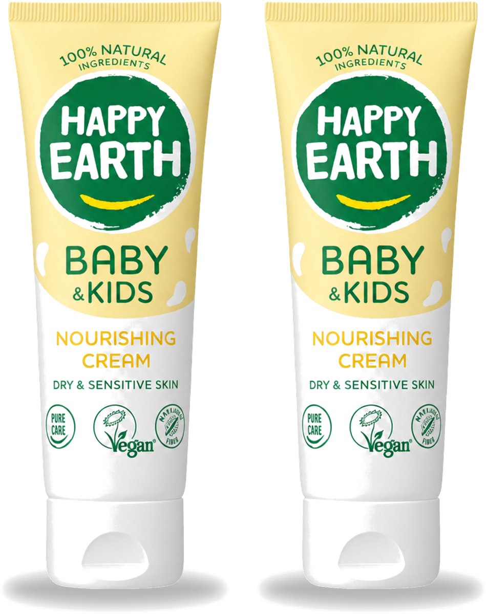 2 x Happy Earth – Nourishing Cream – 100% Natuurlijk Baby & Kids – 75 ml - Bulkverpakking - 2 stuks