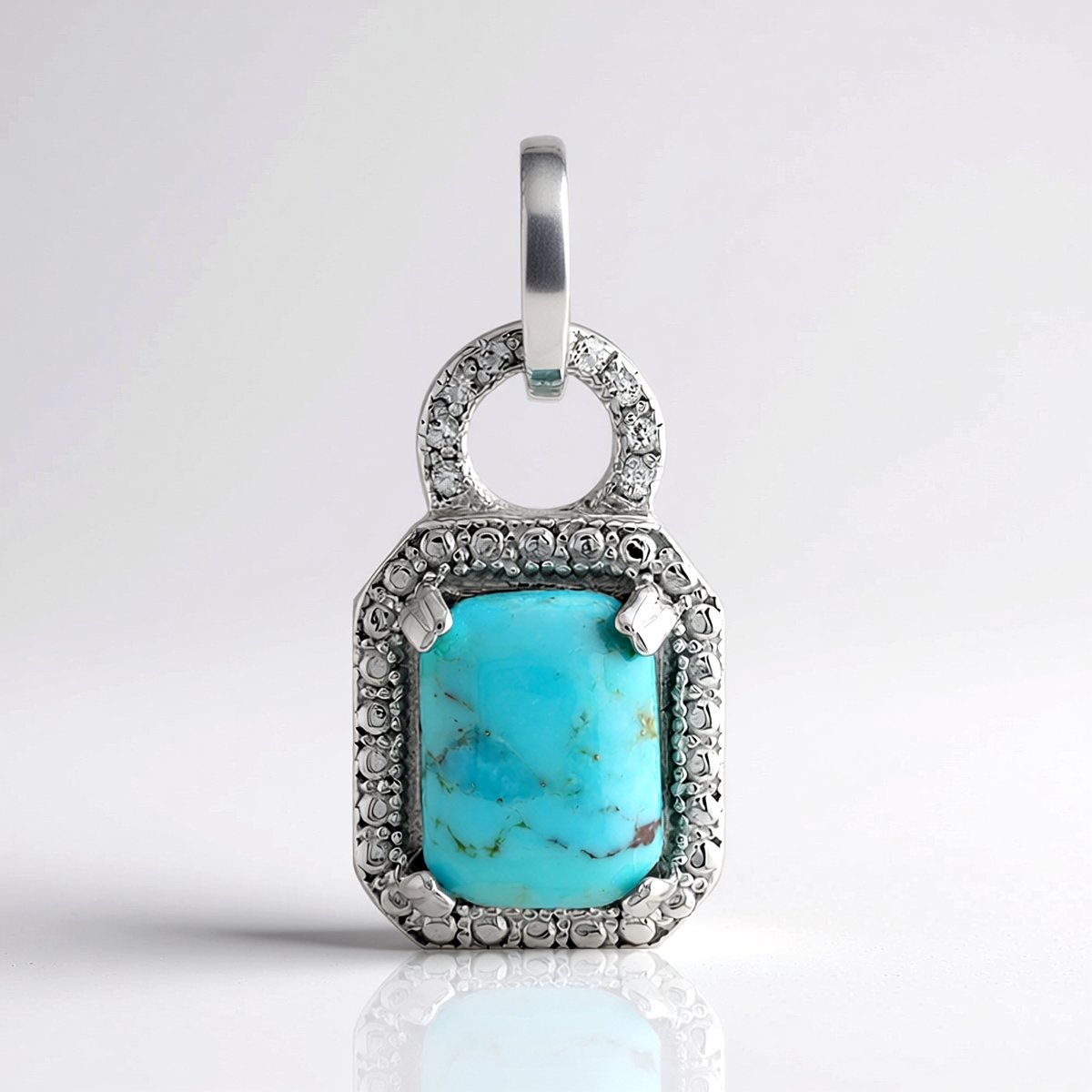 Cavill - Zilveren hanger - 925 Sterling Zilver Rhodium - Blauwe Kingman Mohave Turkoois 1.53 ct - Witte Topaasjes 0.036 ct - Vintage geometrisch