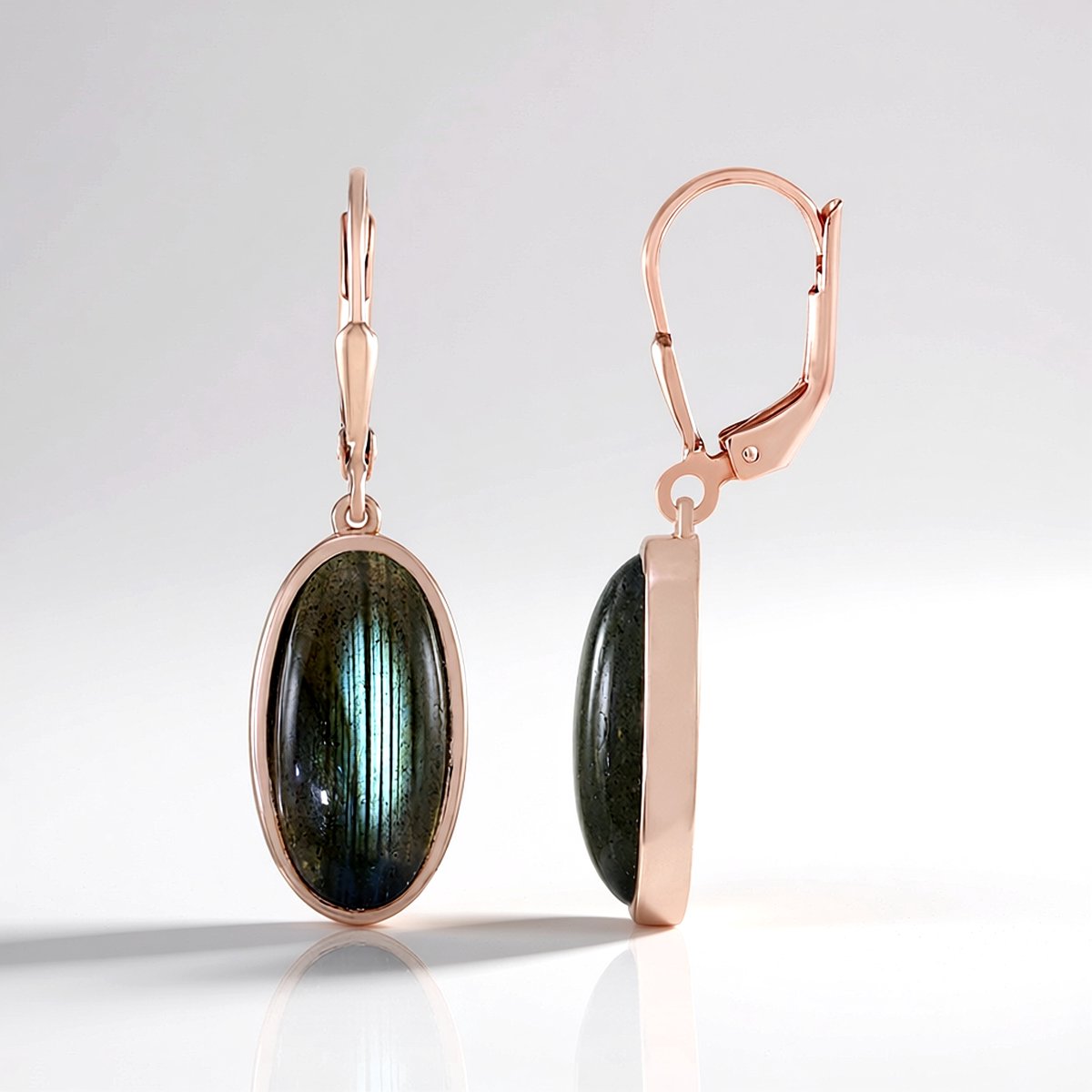 Cavill - Zilveren Oorbellen met Groene Minary Labradoriet 9,54ct - 925 Sterling Zilver - Roségoud Vergulde Ovale Cabochon - Elegante Oorbellen Dames