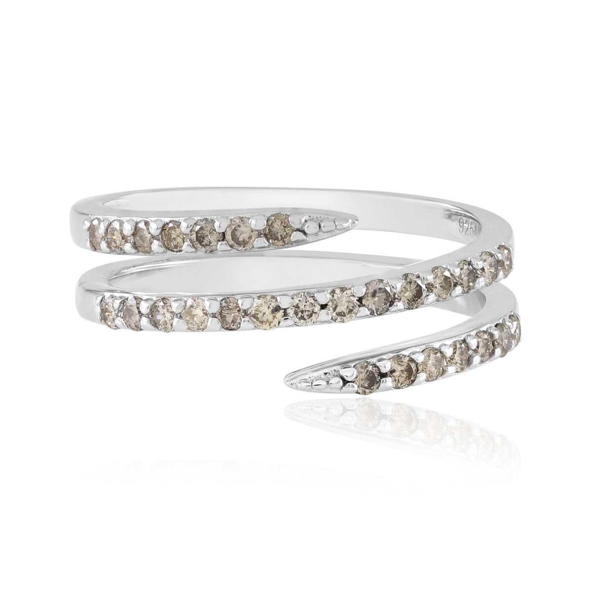 Cavill - Zilveren Ring met 28 I2 Bruine Diamanten - 925 Sterling Zilver - Spiraal Design - Ronde Briljant - Elegante Damesring
