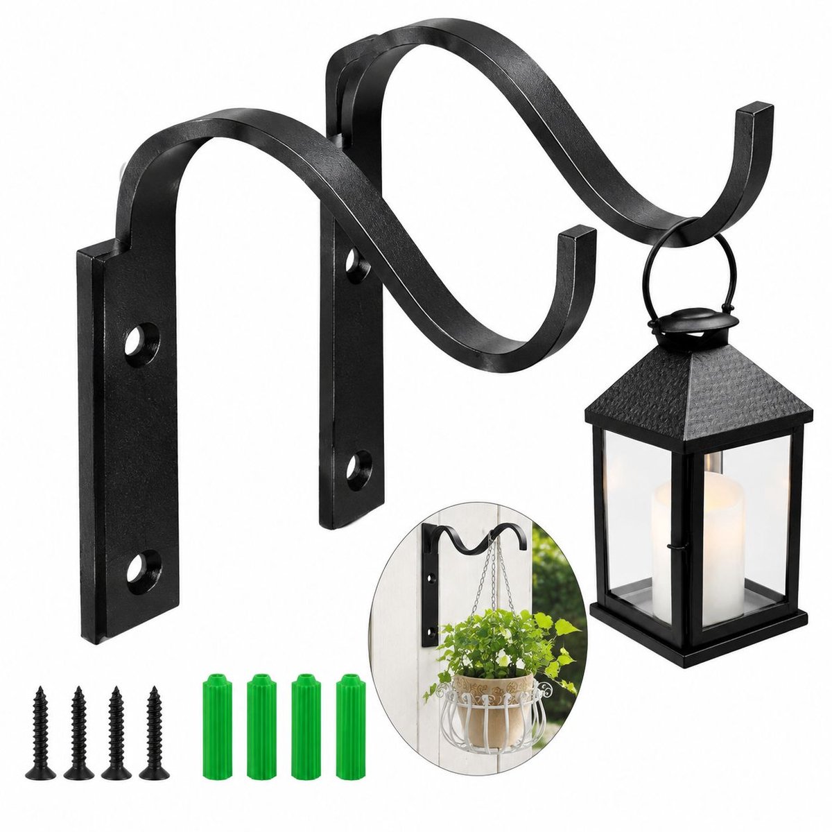 VHV - Plant wandrek - 2 stuks - Zwart - Muurhaak hanging basket - Bloempothaak - Plantenhaak - Ijzeren wandrek - in de slaapkamer