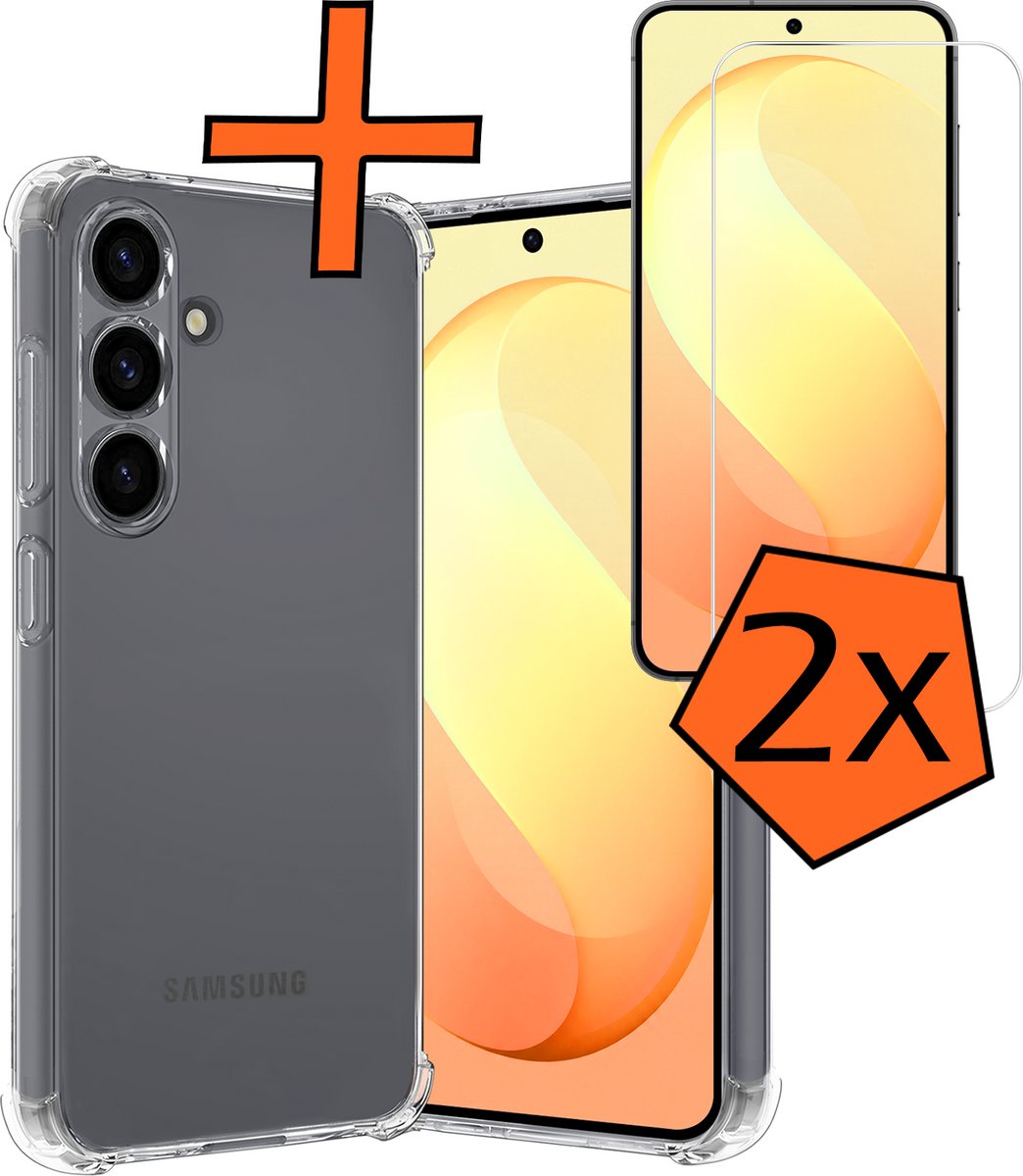Hoes - Met Screenprotector - 2 Stuks - Geschikt voor Samsung Galaxy S26 FE - Sterk & Shockproof - Siliconen Case - Back Cover - Telefoon Hoes - Shock Proof - Transparant