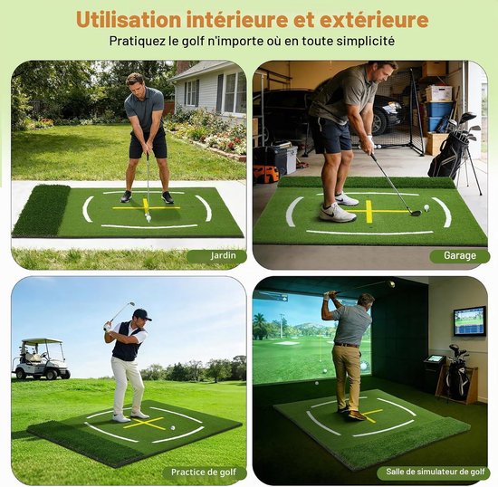 Golf Slagmat met Kruislijn, 152×121×4,5 cm Dubbel Gras Golf Oefenmat, Antislip EVA Kunstgras Trainingsmat voor Binnen en Buiten van GOLF — afbeelding 4