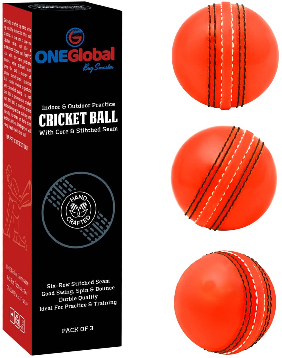 ONEGlobal Incrediball Soft Practice Cricketbal - Rubberen cricketbal voor buiten en binnen met kern en gestikte naad - ShopVlot