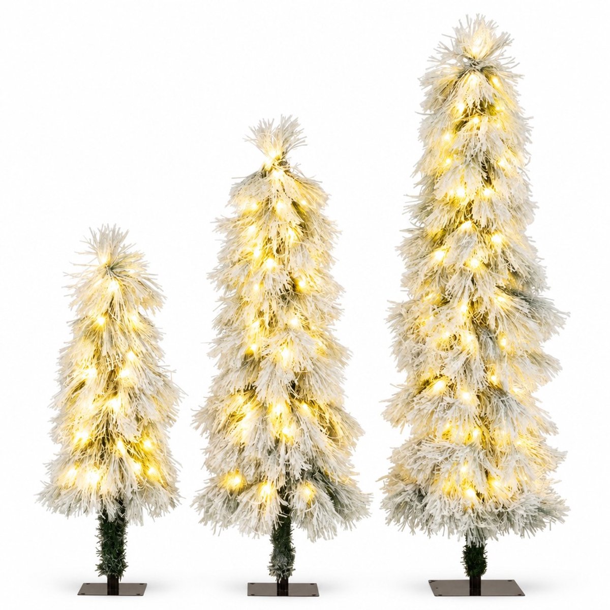 SureDeal® - Kerstbom - Drie Kunstkerstbomen Compleet - Lampjes - Groen + Wit