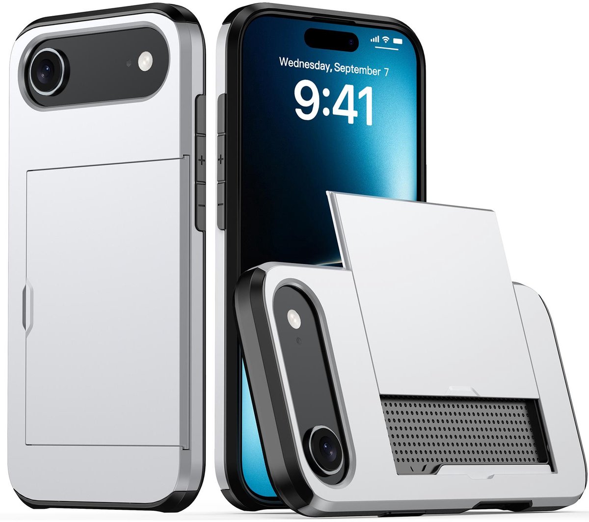 Shockproof Armor Case voor de Apple iPhone Air met Kaartslot - Zilver