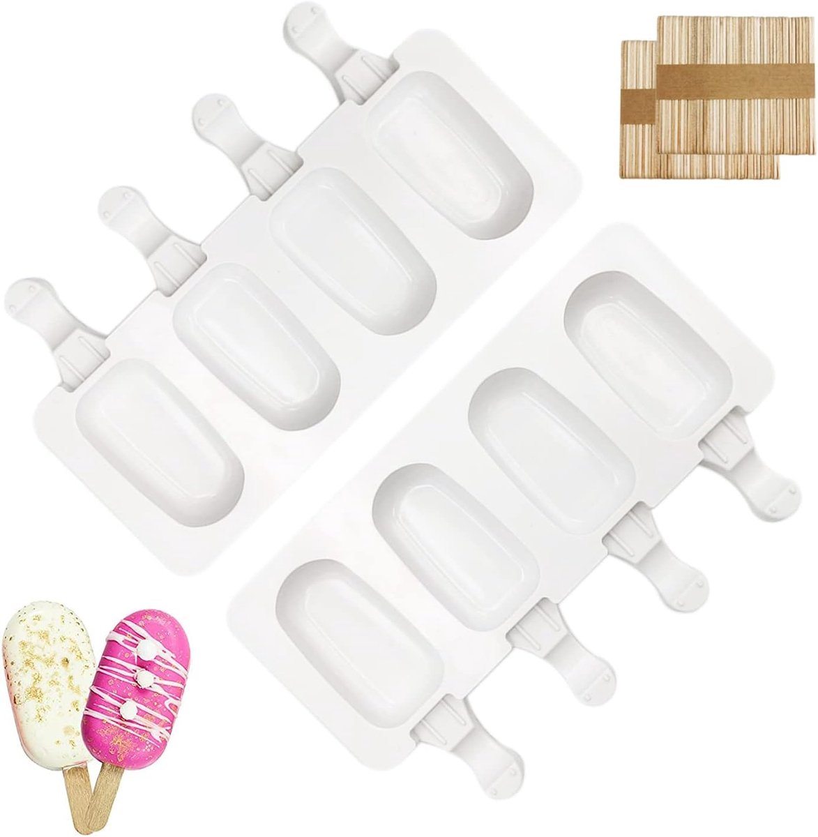2pcs Silicone Ice Moulds, Pop Ice Lollipop Moulds, DIY Frozen Dessert Mould, Ice Cream Mold with 100 Wooden Sticks - ShopVlot
