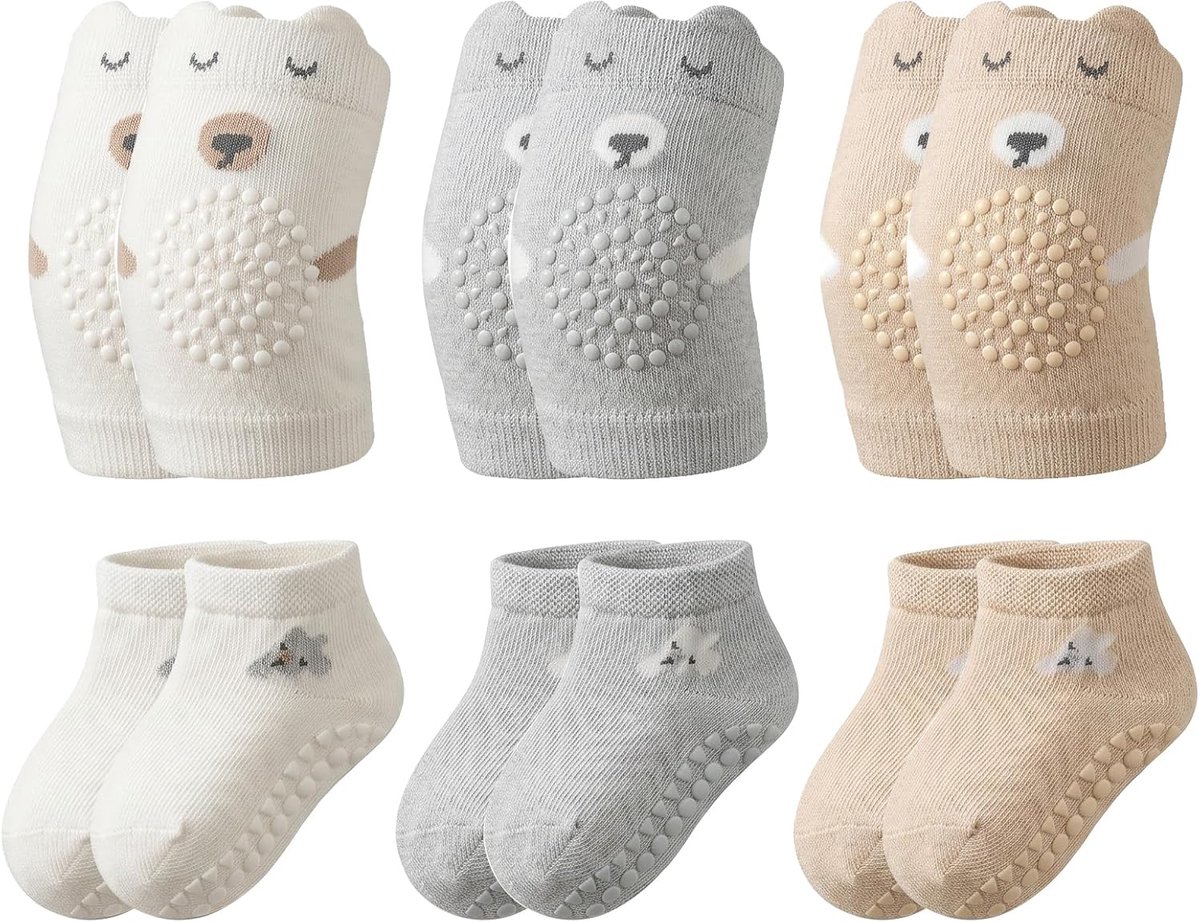 Set van 3 kniebeschermers om te kruipen, stoppersokken voor baby's, veilige loopbeschermers voor peuters, gekamd - ShopVlot