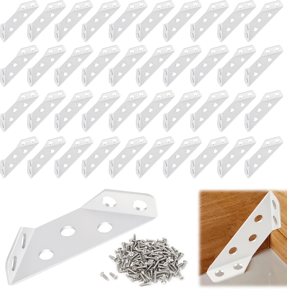 40 Pcs Corner Connectors, Corner Connectors, Stainless Steel, Triangle Supports, Universal Angle Clamps, Furniture - ShopVlot