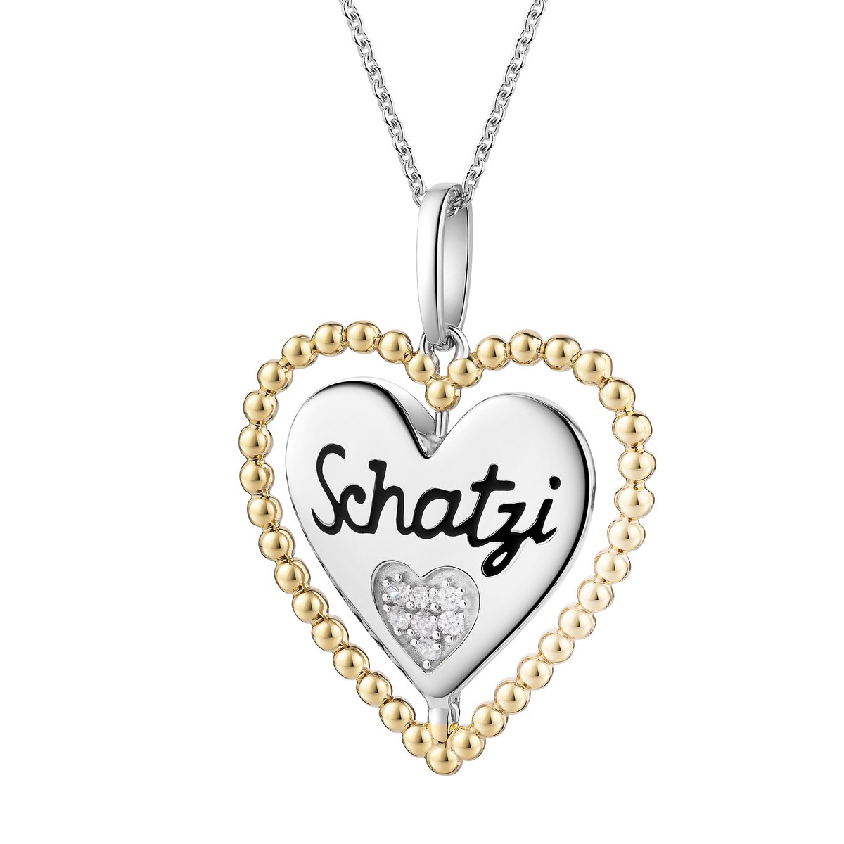 Celesta Anhänger mit Kette 925/- Sterling Silber Tracht Anhänger Kette zweifarbig Herz Schatzi