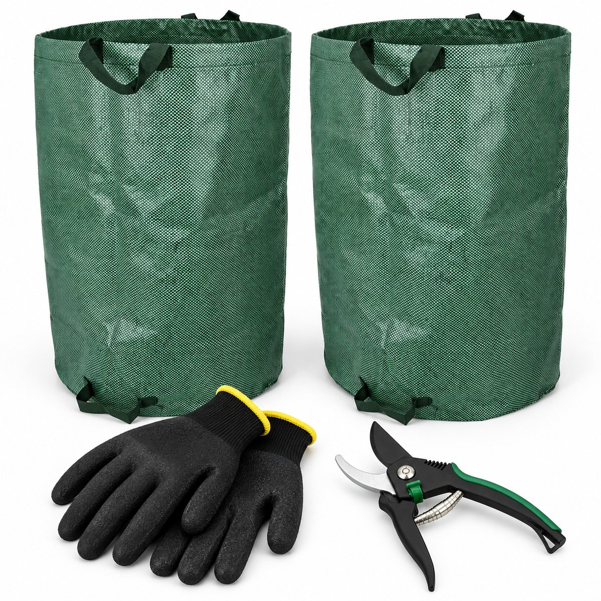 Tuin opruimset - 2 PP tuinafvalzakken 110 liter - Bypass snoeischaar - Werkhandschoenen maat 10