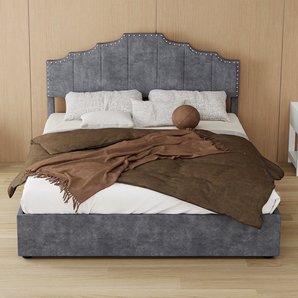 AURA LUMEN-Gestoffeerd bed Twijfelaarbed 140 x 200 cm met opbergruimte hydraulisch bed met hoofdbord grijs