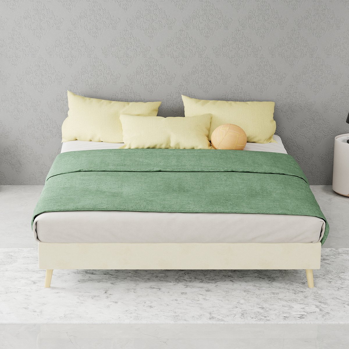 AURA LUMEN-Gestoffeerd bed Twijfelaarbed 140 x 200 cm Nederlands velours Stof Laag profiel Modern interieur