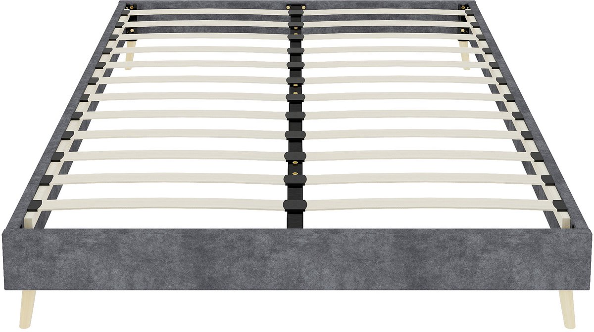 AURA LUMEN-Gestoffeerd bed-Twijnfelaarbed-140 x 200 cm-Grijs-Velvet-Met ribbenbodem-Zonder hoofdbord-Zonder gasveer