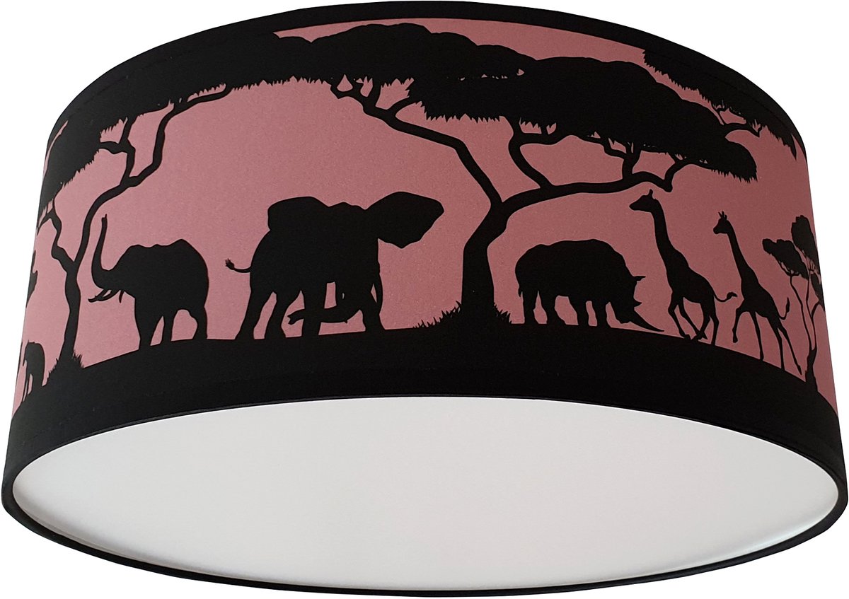 Plafondlamp safari silhouet oud roze- Kinderkamer plafondlamp - Plafondlamp safari silhouet roze - Lamp voor aan het plafond - Dieren plafondlamp | Diameter 35cm x 15cm hoog | E27 fitting maximaal 40 watt | Excl. Lichtbron