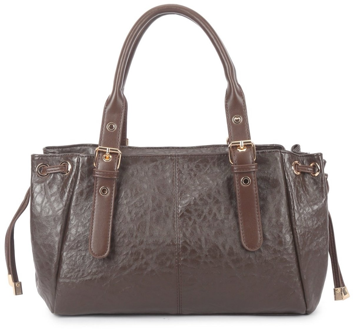 Dames Handtas - van PU Leer – 34 x 21 x 12 cm – Bruin - Schoudertas – Goudkleurige Details