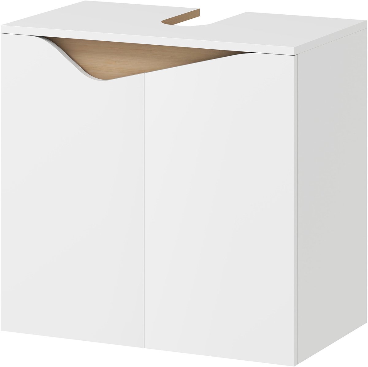 Badkamerkastje onder de wastafel met 2 soft-close deuren - 60 x 35 x 57 x 9 cm - wit en naturel hout
