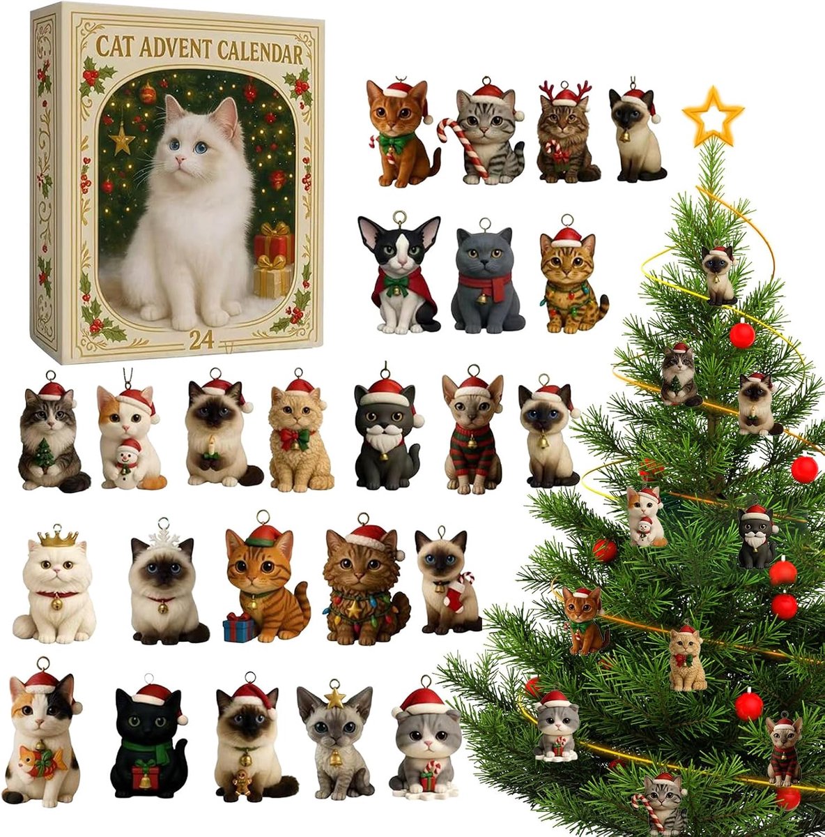 Katten Kerst Aftelkalender 2026 Met 24 Illustraties - Artistieke Countdown Decoratie Voor Tieners En Volwassenen - Feestelijk Cadeau Voor Halloween En Kerst