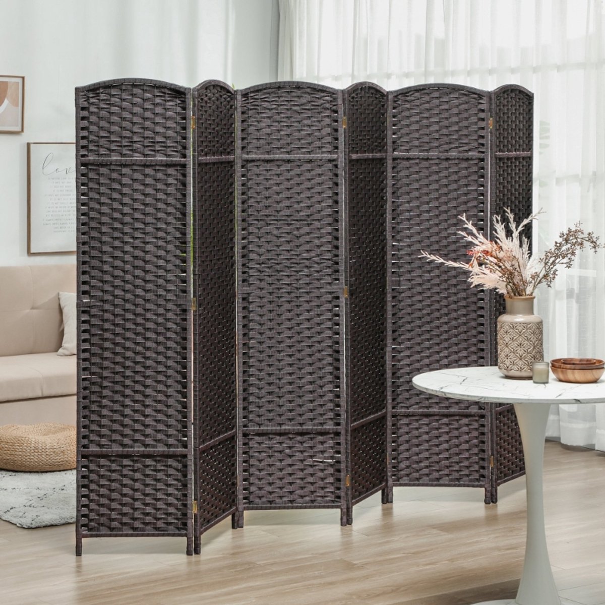 MODENUIT Kamerscherm – 6-Delig en Opvouwbaar – 240 x 170 cm – Hout en Kunststof – Bruin – Voor Ruimteverdeling