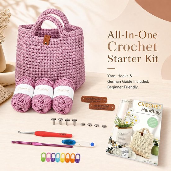 Haakset voor beginners met handleiding, ideaal voor handwerken en creatief haken (roze) — afbeelding 4