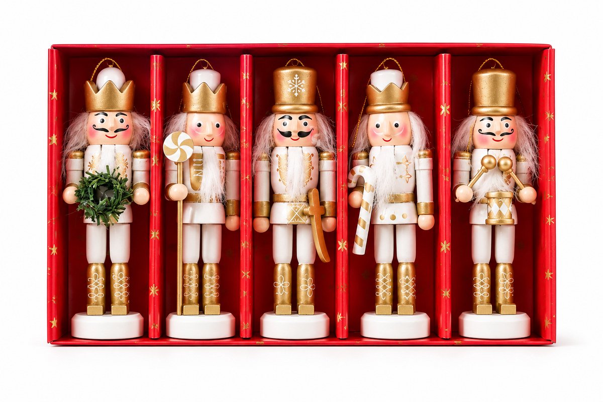 Niamora Notenkraker - Kerstnotenkraker - Notenkraker soldaat - Kerstfiguur soldaat - 5 Stuks - Goud - Kerstboomdecoraties.