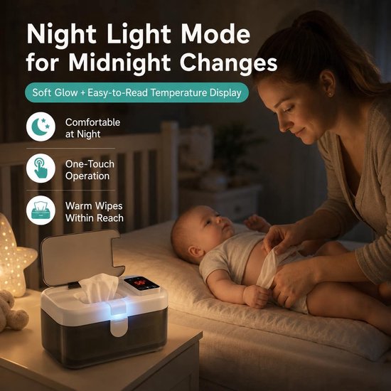 VHV - Babydoekjesverwarmer - Met nachtlampje - Energiebesparing - 5 temperatuurstanden - Voor thuis babyverzorging - Warme doekjes dispenser - Draagbare Doekjeswarmer - USB vochtige doekjesdispenser voor vochtige doekjes - Wit — afbeelding 2