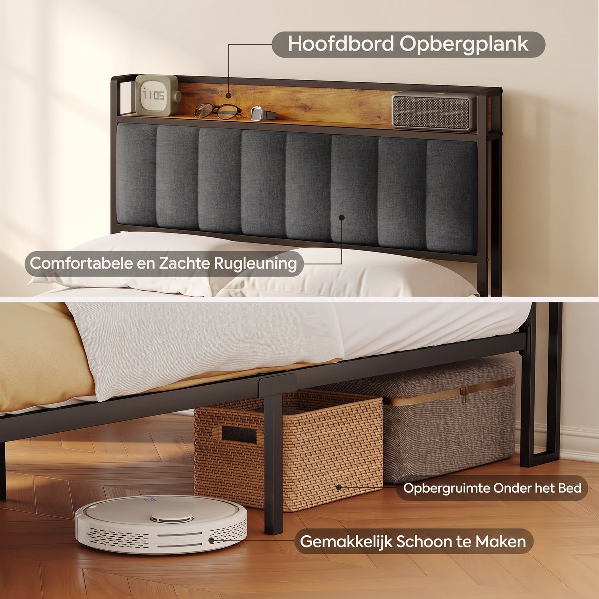 Xbro Gestoffeerd Bed 120 x 200 cm - Tweepersoonsbed met 35 cm Opbergruimte - Donkergrijs — cadeau in Cadeau-ideeën - foto 3