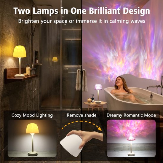 VHV - Douchelamp - Waterbestendige Badkamerlamp - Oceangolf Projector - Beige - 16 Kleuren - Spa‑achtige Sfeerlamp - Oplaadbare - Met Aanraak & Afstandsbediening - Draadloze Lamp - Badkamerverlichting van VHV — afbeelding 5