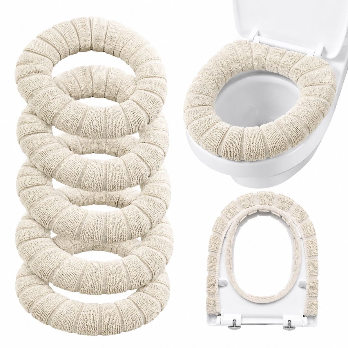 VHV - Toiletbril hoes - 5 stuks - Zachte toiletzitting - Herbruikbaar - Wit - Wcbrilhoes - Toiletbril cover - voor de meeste toiletbrillen