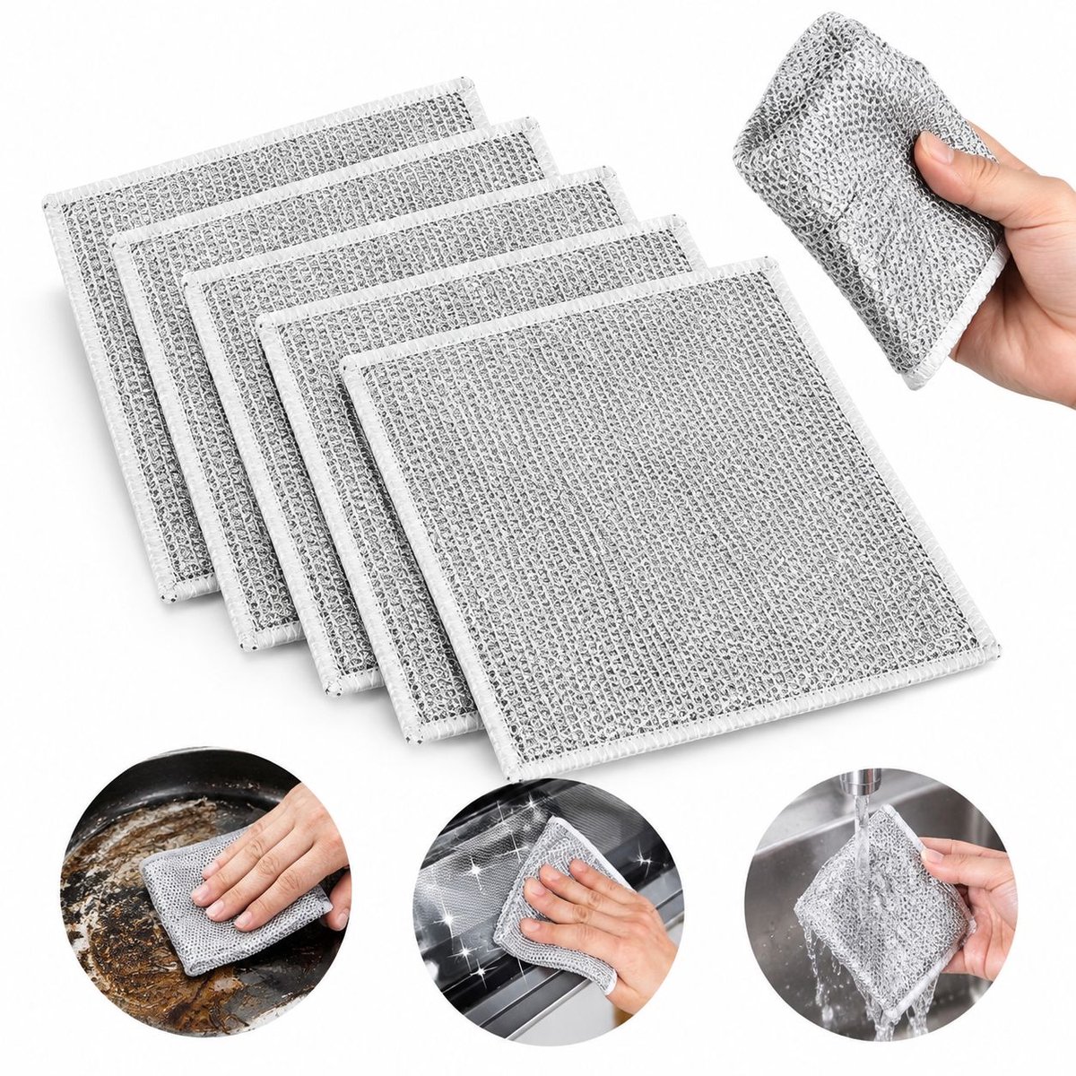 VHV - Draadvaatdoeken (5 stuks - 20 cm - Draadvaatdoek - Multifunctionele anti-kras - Vaatdoek - Herbruikbare anti-kras - Dubbellaagse wasbare