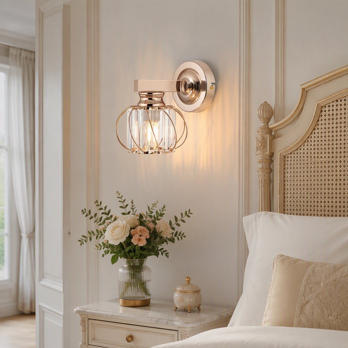 Lemlit Gouden Wandlamp E27 - Moderne Kristallen Wandverlichting met Metalen Kooi Design, Luxe Wandlamp voor Woonkamer Slaapkamer Hal