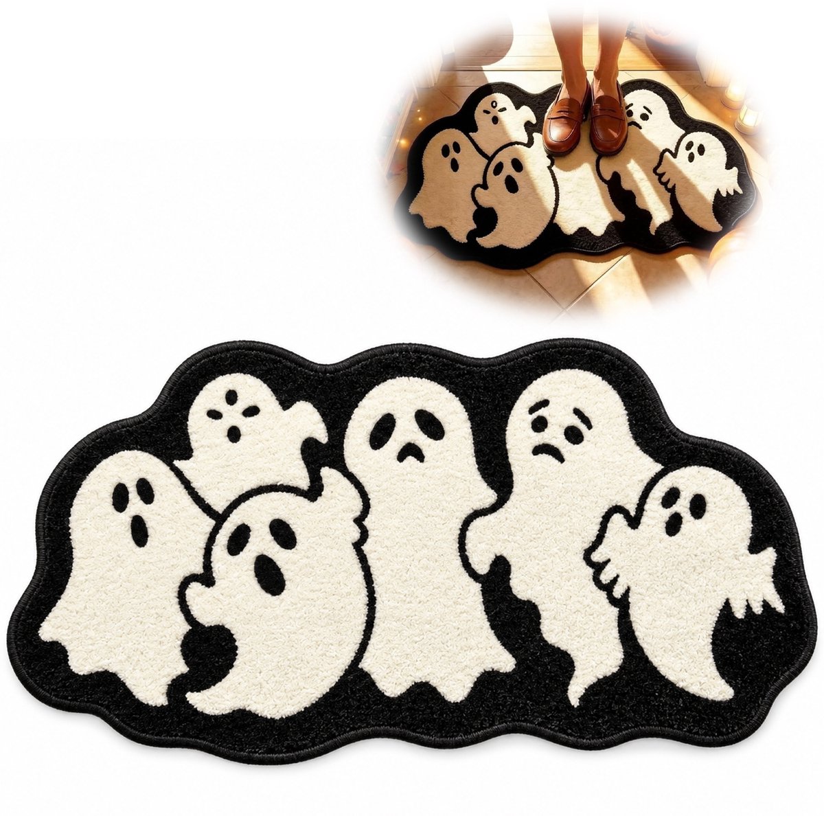 Deurmat - Halloween Antislip Vloermat met Spookpatroon - Geschikt voor Badkamer en Buiten - Formaat 50x80 cm - 1 Stuk