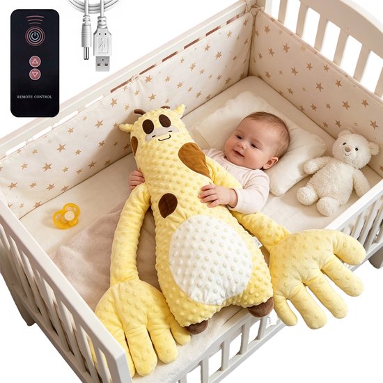 Babyknuffel - Slaaphulpmiddel voor baby's - Pluche giraffenkussen - Knuffel - Rustgevend en zacht - Babyspeelgoed - Pasgeboren - Geschikt om mee te slapen en te knuffelen - USB oplaadbaar - Anti-schrikfunctie - Polyestervezel - 0-3 jaar - Geel — afbeelding 2