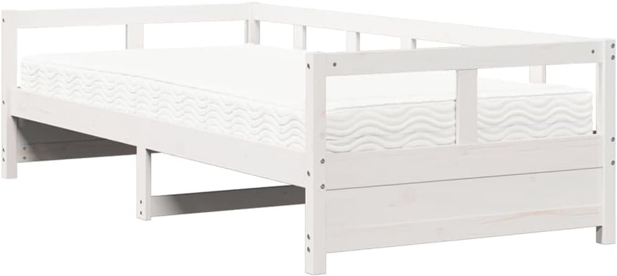 Slaapbank met matras van massief grenenhout, wit, 90 x 200 cm