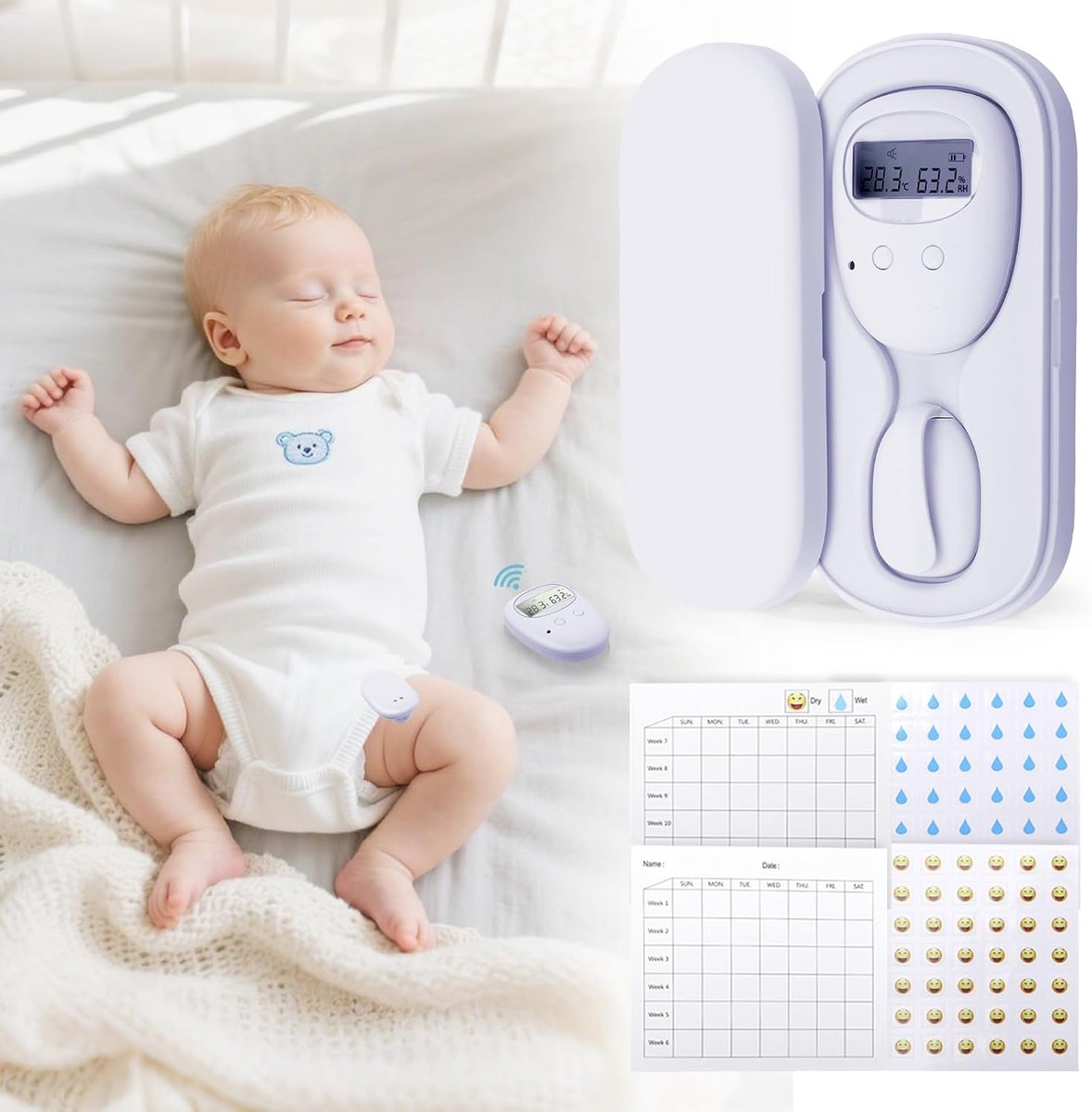 Bedwetting Alarm for Kids, Wireless Bedwetting Alarm with Temperature and Humidity Display, 3 Alarm Modes, USB - ShopVlot