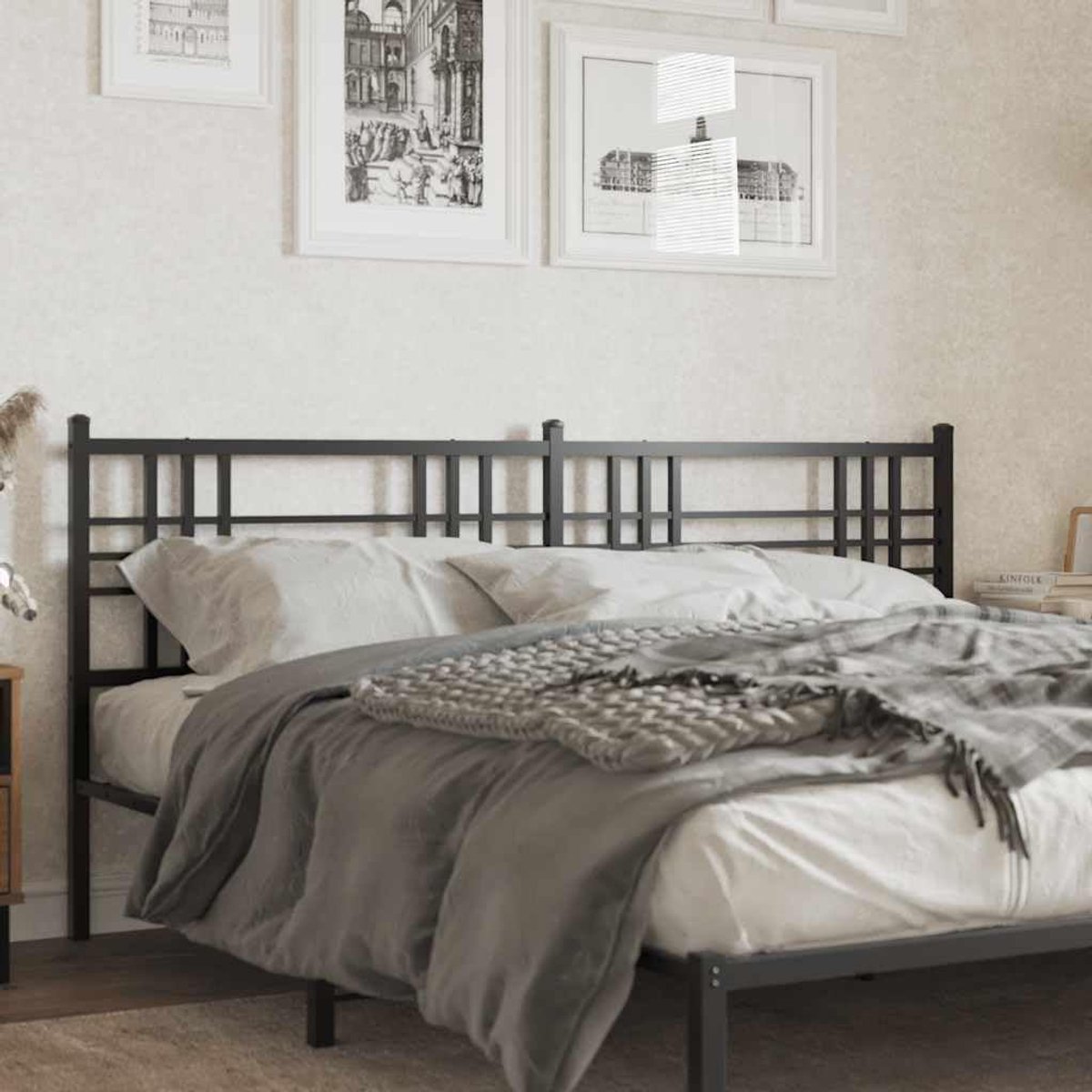 Metalen vervangend hoofdeinde van het bed, zwart, 193 cm, van staal, biedt een stevige ondersteuning voor de rug bij het lezen en televisiekijken.