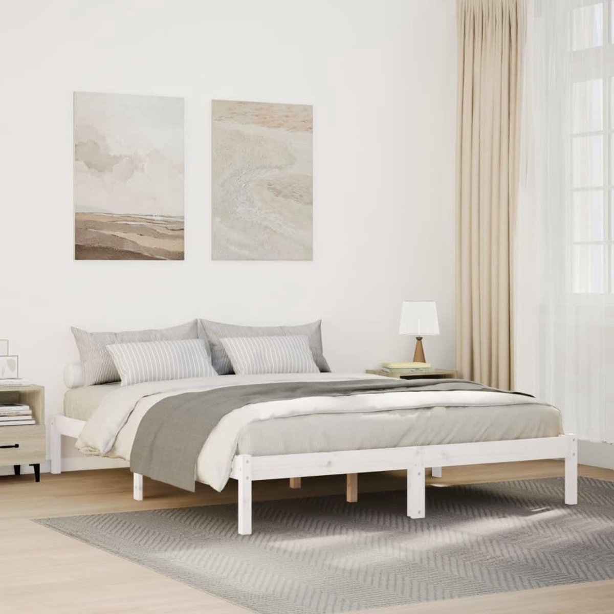 Grenenhouten bedframe extra lang 160x220 cm zonder matras wit lattenbodem stevig onderstel slaapkamermeubel lange lengte