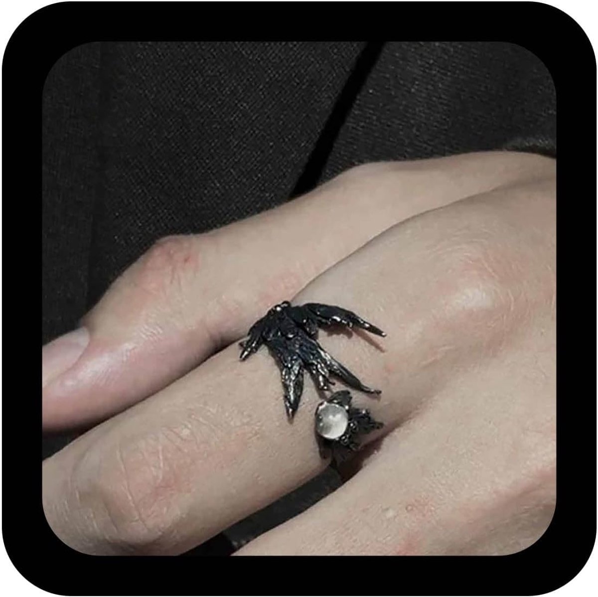 Open Ring Angel Wings Vintage Ring Feather Black Wing Rings Cuff Feather Wings Punk Beads White Rings Angel Wings - ShopVlot