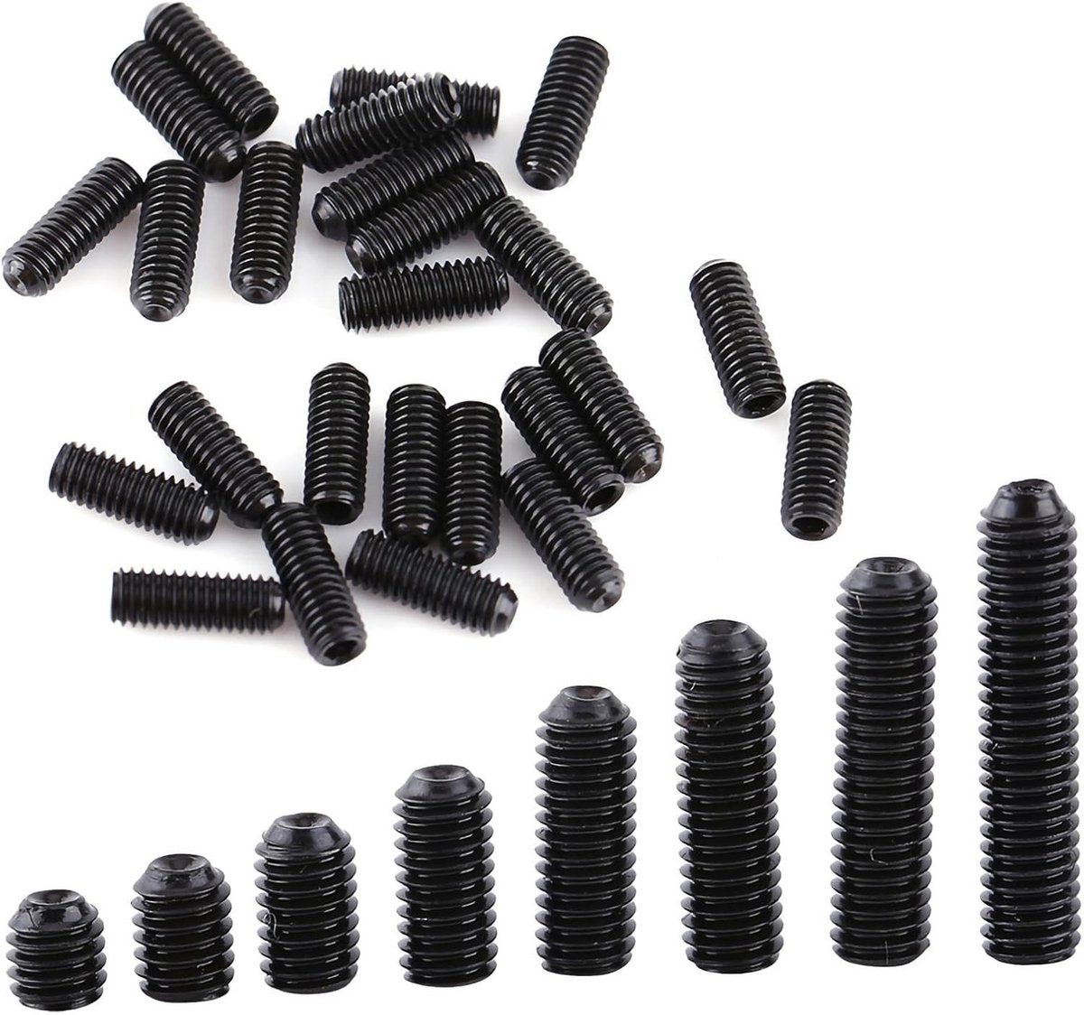 Set van 200 Stuks M3 Grub Schroeven - Carbon Staal Zwart - Hex Socket Head Assortiment voor Meubelmontage en DIY Projecten