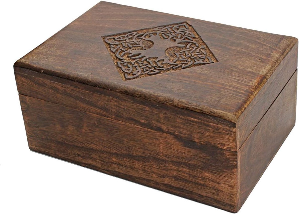 Store Indya, Land Art Wooden Jewellery Box, Hand-Carved Celtic Design - ShopVlot