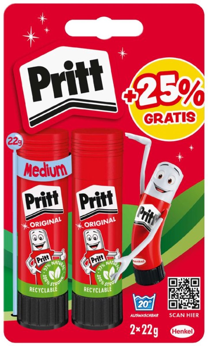 Pritt Lijmstift, oplosmiddelvrij, 4 x 11 g, blister