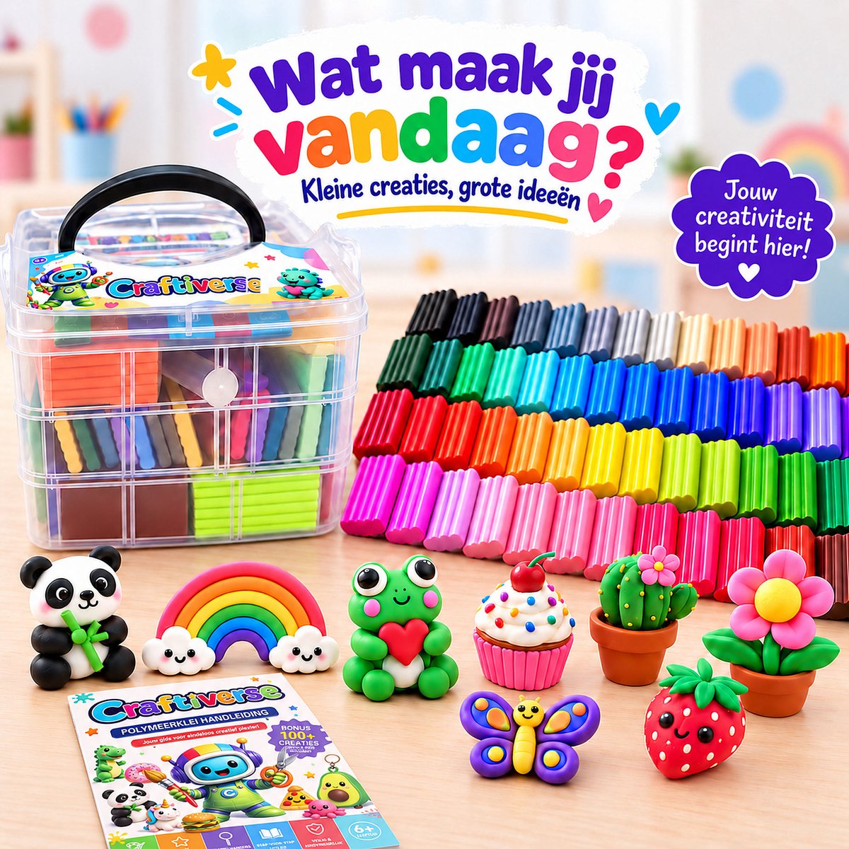 Craftiverse Polymeer Klei Set – 82 Kleuren 82x20g – Complete Knutselset voor Kinderen – Ovenhardende Boetseerklei met Accessoires & Handleiding - Fimo Alternatief — afbeelding 11