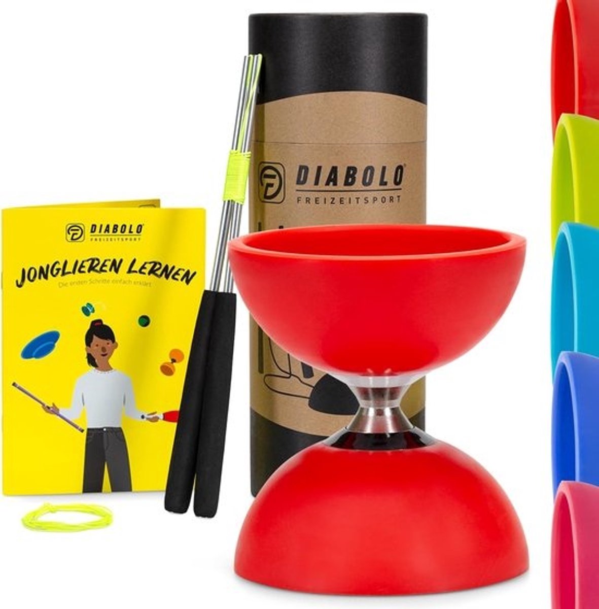Diabolo-jongleerset - Jongleerspeelgoed - Jongleren in de vrije tijd - Met kogellagers - 105 mm en 120 mm - Rood