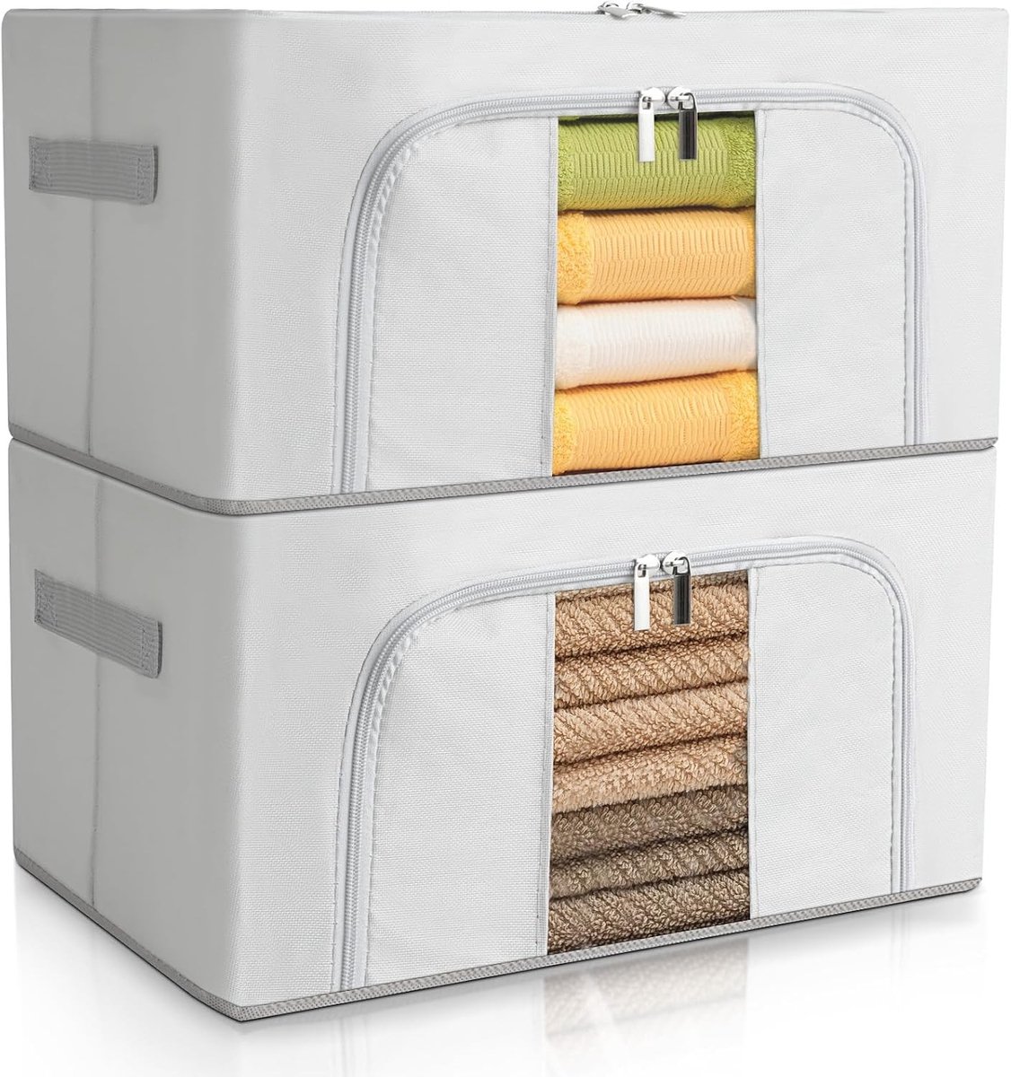Stevige Opbergdozen met Rits, 24 L, 40 x 30 x 20 cm, Stapelbare Kleding- en Dekbeddozen met Vouwbaar Metaalframe